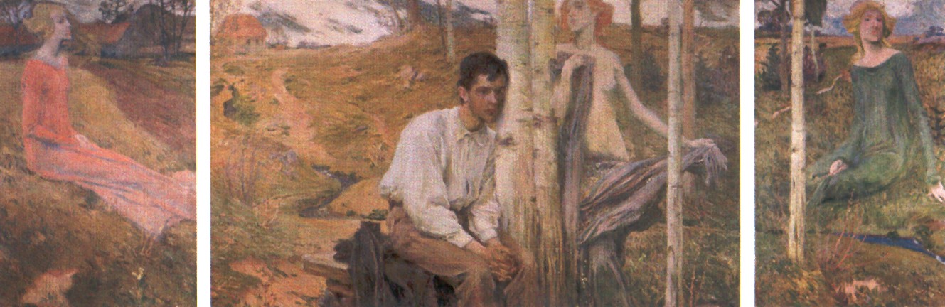 Jan Preisler, Jaro, 1900, Impresionisticky barevný triptych. Olejomalba na plátně